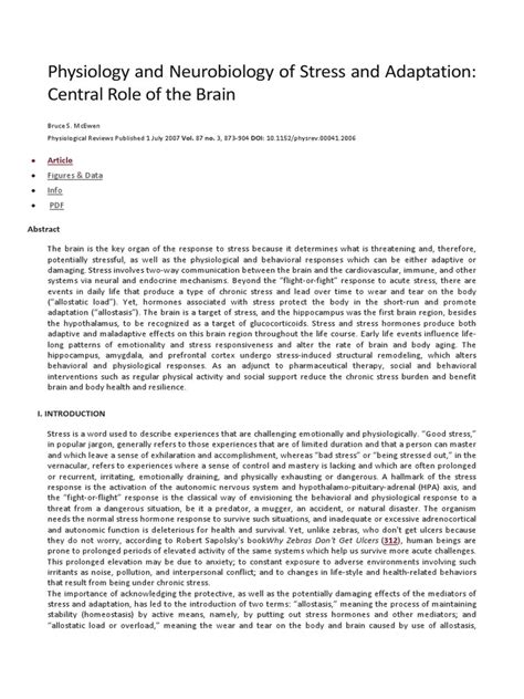 Physiology And Neurobiology Of Stress And Adaptation Mcewen 2007 Pdf