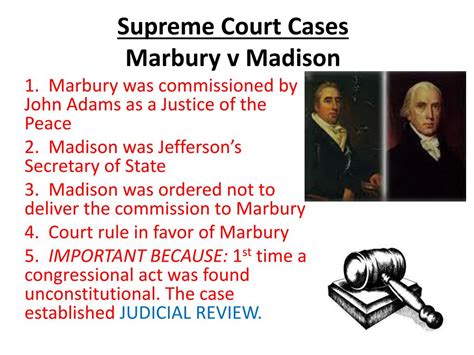 Ppt Supreme Court Cases Marbury V Madison Powerpoint Presentation