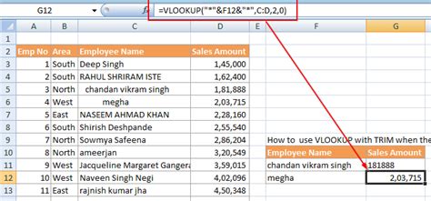 Remove Extra Spaces From The Lookup Value With Trim In Excel