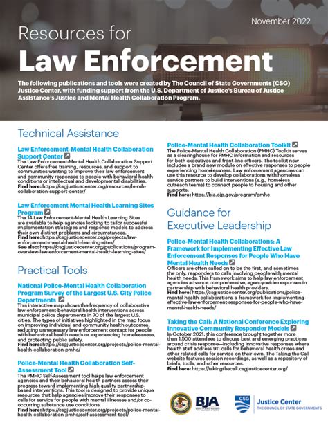 Resources For Law Enforcement Csg Justice Center