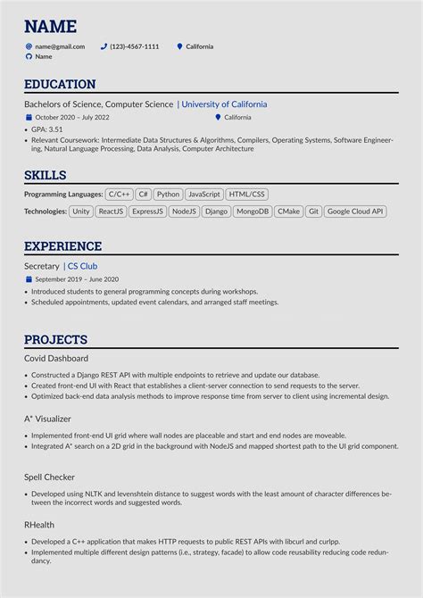 Resume Review New Grad Computer Science Major R Engineeringresumes