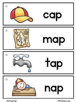 Rhyming Words Rings Picture Word Cards Cvc Words Kindergarten