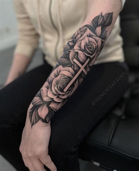 Rose With Cross Tattoo