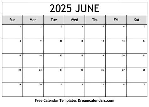 Sample June 2025 Blank Calendar 2025 Zara Faith