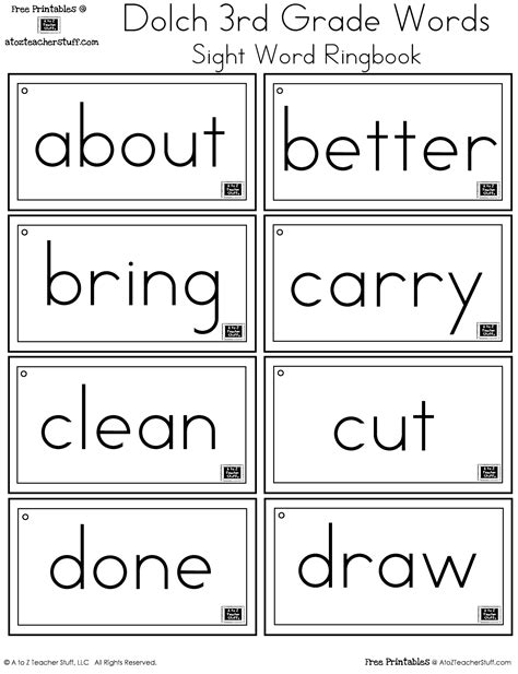 Sight Words For Third Graders Free Printables