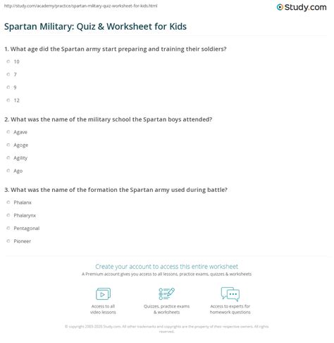 Spartan Military Quiz Worksheet For Kids Study Com