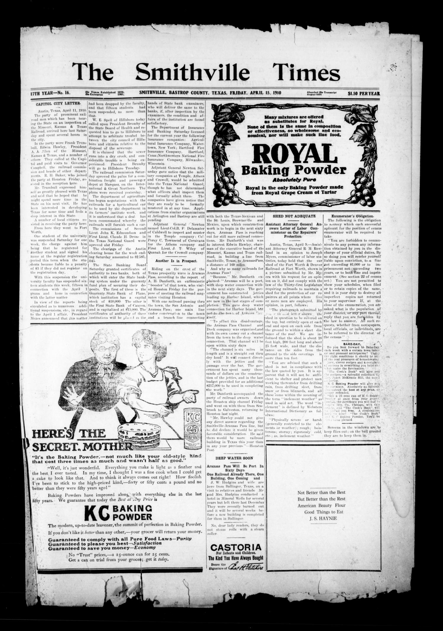 The Talihina Democrat Talihina Okla Vol 1 No 13 Ed 1 Friday April 15 1910 Page 1