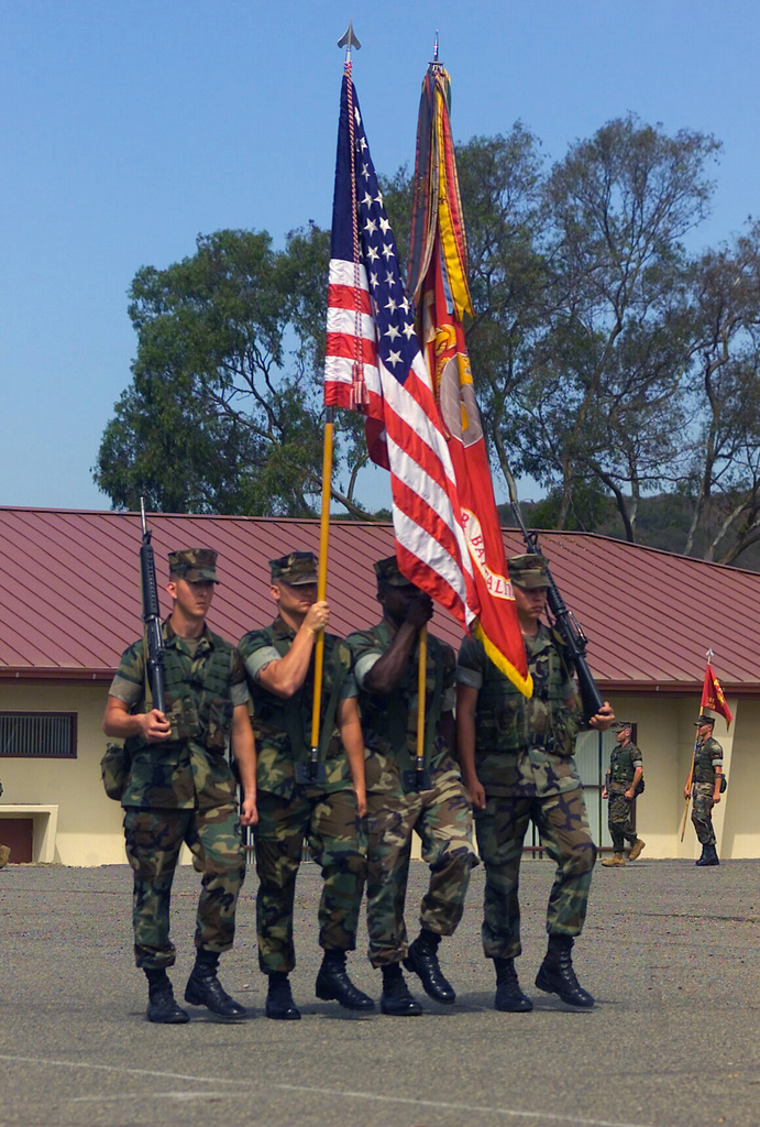 The Us Marine Corps Usmc Color Guard Marches For The Pass And Review