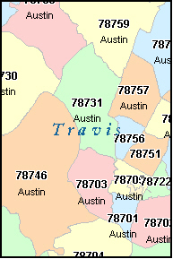 Travis County Zip Code Map Map Vector