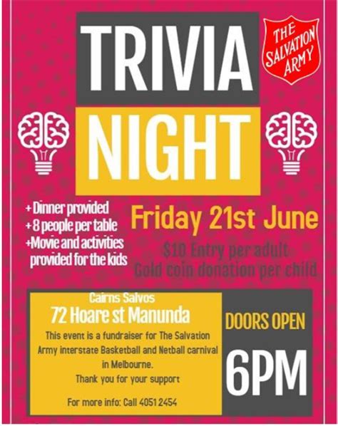 Trivia Night Cairns Salvos The Salvation Army Australia