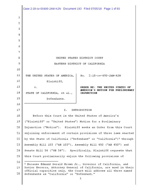 United States V California Order On Injunction Pdf Federal