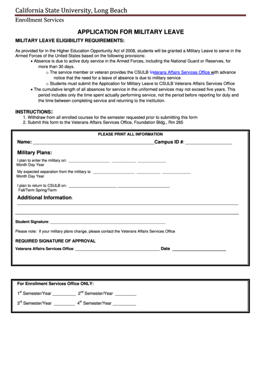 Usarmy Military Department Leave Request Application Instruction