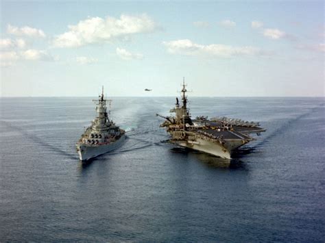 Uss Midway Underway With Uss Iowa In 1987 The Midway Class Aircraft