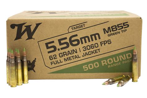 Winchester 5 56 Mm 62 Gr Fmj M855 Green Tip Lake City Number Of 50 Rounds Per Box Rains Ammo