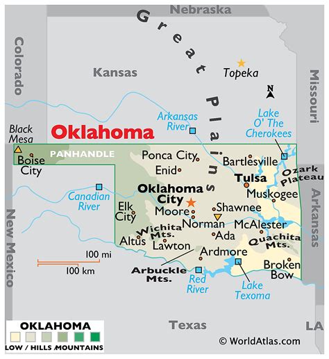 World Atlas Map Of Oklahoma With Major Cities