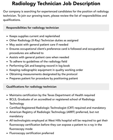 X Ray Technician Job Requirements